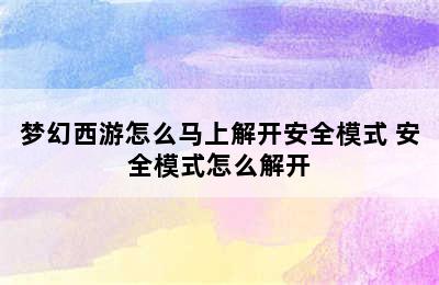 梦幻西游怎么马上解开安全模式 安全模式怎么解开